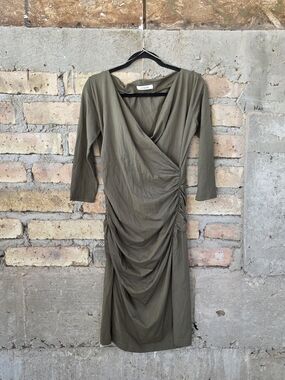Dorothee Schumacher Olive Green Ruched Wrap Midi Dress - Size 4